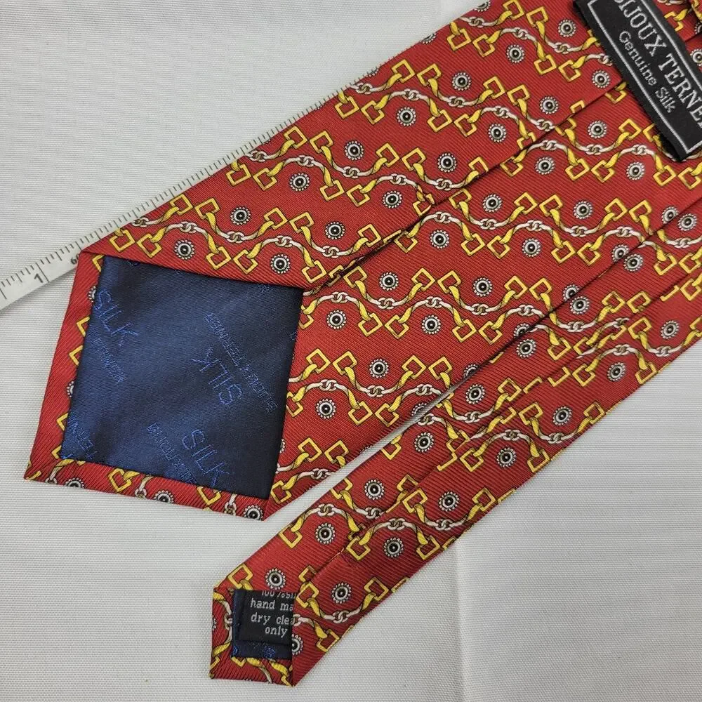 BIJOUX TERNER Red Horsebit 100% Silk Neck Tie 62
